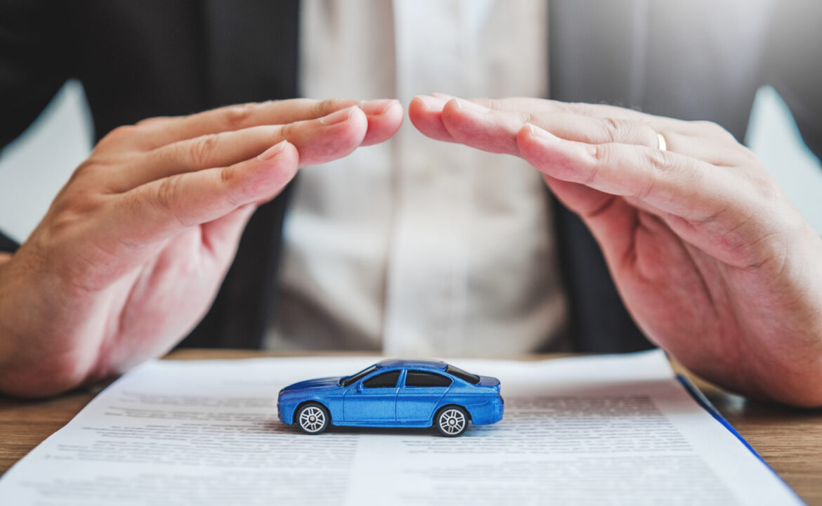 Sale agent protection Car insurance and collision damage concept